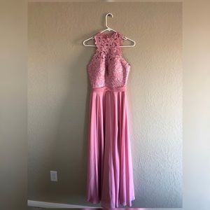 Dusty Pink Bridesmaid Dress Lace Long Split